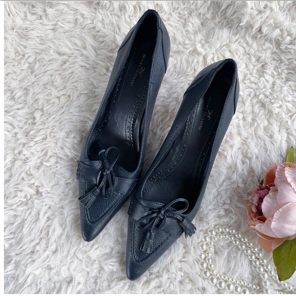 Brooks Brothers Navy Blue Leather Shoes Heels Sz 9 - Picture 7 of 11